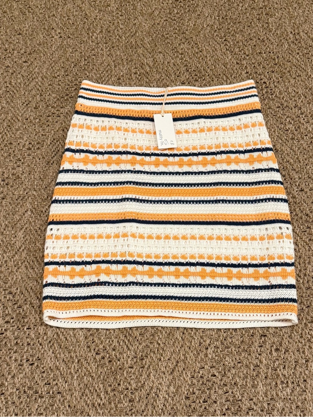 Matty M Striped Knit Pencil Skirt in White, Yellow & Navy